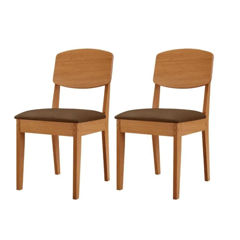 Conjunto Com 2 Cadeiras MDF Copper Veludo Marrom/Naturalle - Moderna