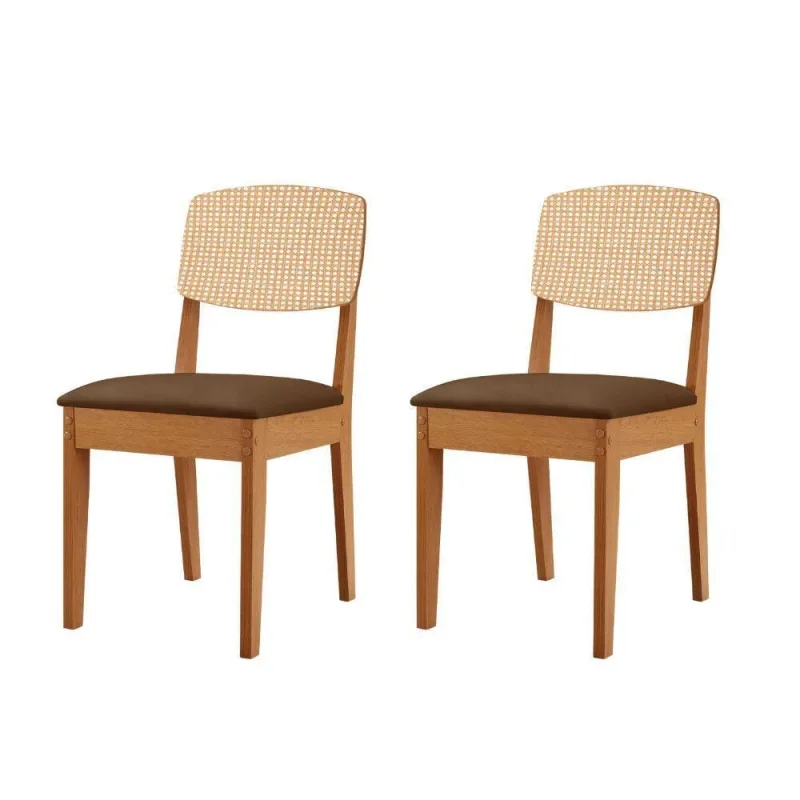 Conjunto Com 2 Cadeiras MDF Copper Premium Veludo Marrom/Naturalle - Moderna - Móveis