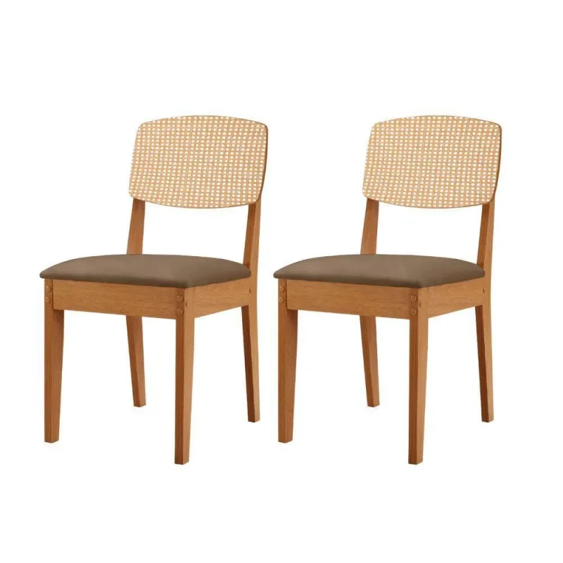 Conjunto Com 2 Cadeiras MDF Copper Premium Veludo Capuccino/Naturalle - Moderna