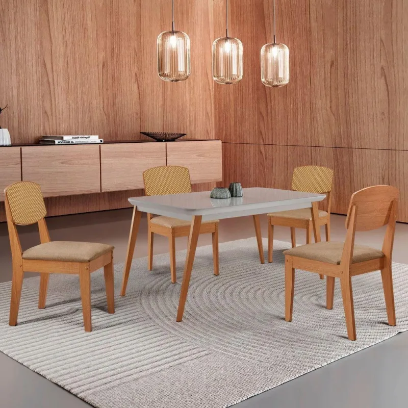Mesa De Jantar Copper 120cm Tampo Mdf Vidro 4 Cadeiras - Moderna