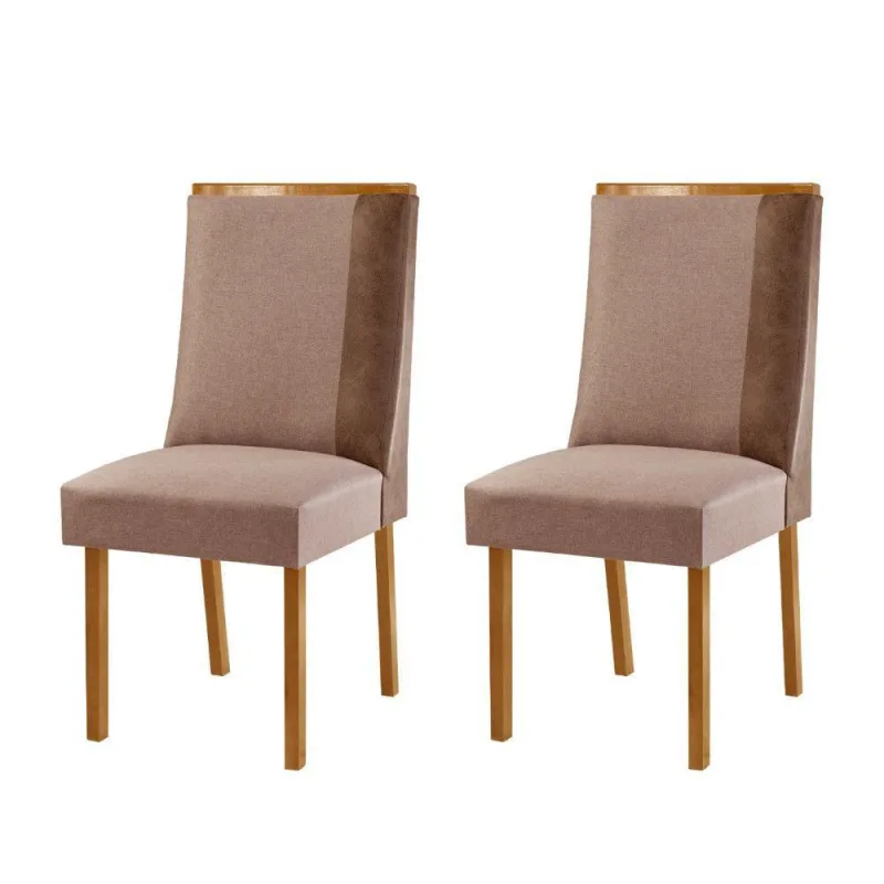 Conjunto Com 2 Cadeiras Madeira Diane Para Sala De Jantar Linho Capuccino Tork Capuccino - moderna