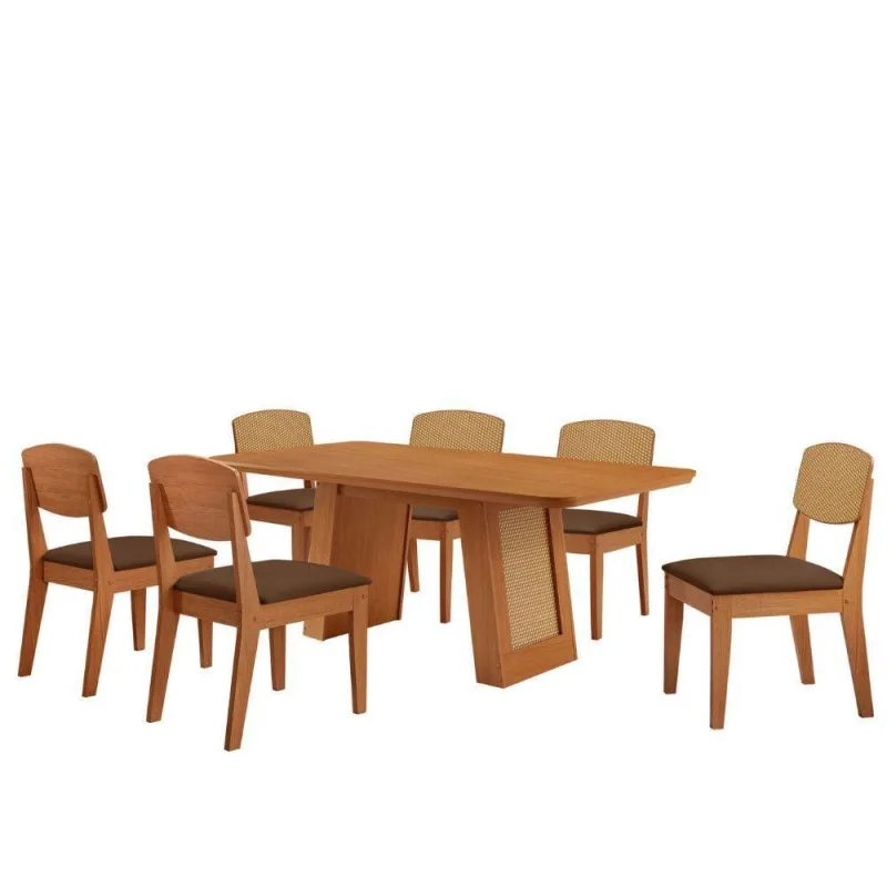 Mesa Carolina 180 Tampo Mdf 6 Cadeiras Moderna Mobilia - Moderna