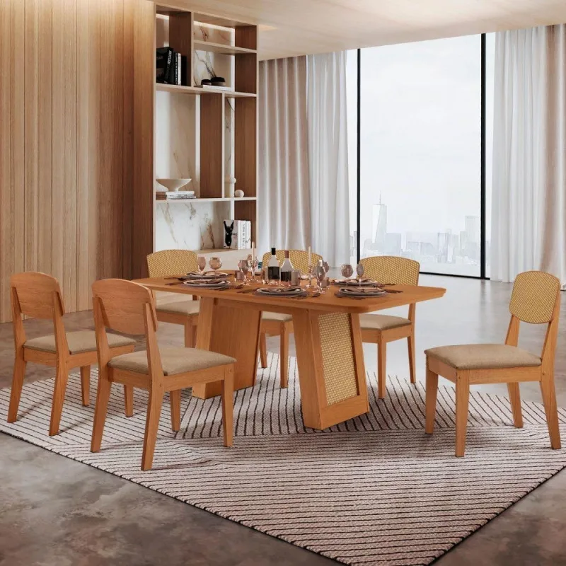 Mesa Carolina 180 Tampo Mdf 6 Cadeiras Moderna Mobilia. - Moderna