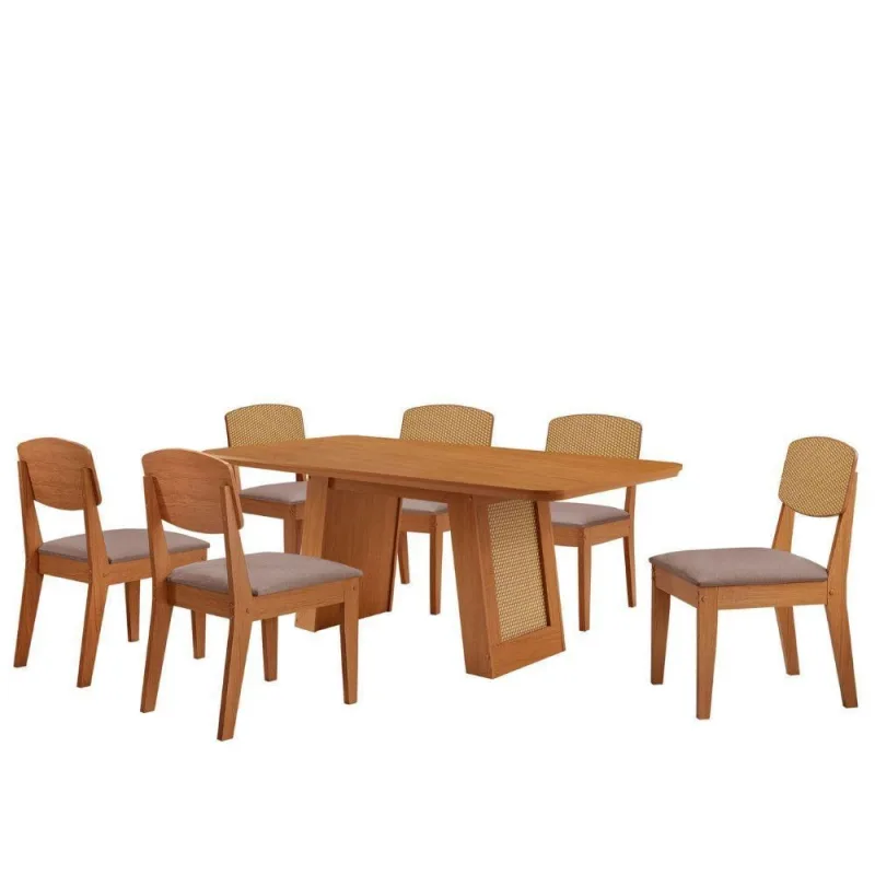 Mesa Carolina 180 Tampo Mdf 6 Cadeiras Moderna Mobilia - Moderna