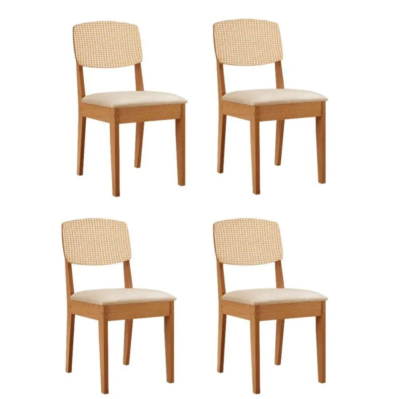 Conjunto Com 4 Cadeiras Mdf Copper Premium Sala De Jantar Veludo Creme/naturale - Moderna