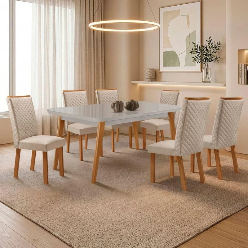 Mesa de Jantar Copper Lira 6 Lugares Tampo em MDF Vidro - Moderna - Móveis