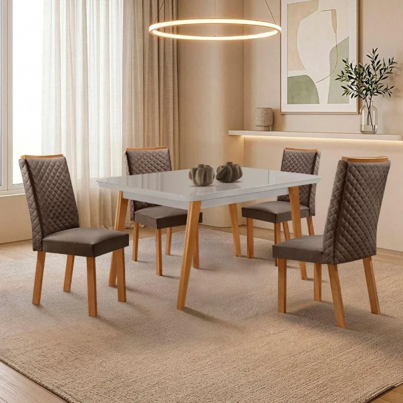 Mesa de Jantar Copper Lira 4 Lugares Tampo MDF com Vidro - Moderna - Móveis