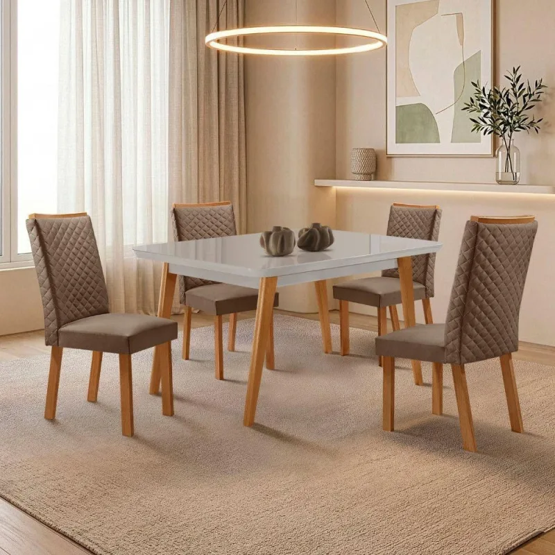 Mesa de Jantar Copper com 4 Cadeiras Lira Tampo em MDF Vidro - Moderna - Móveis