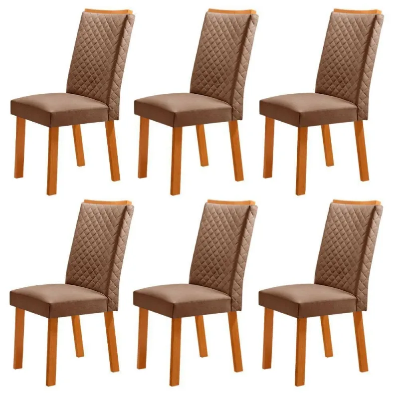 Conjunto 6 Cadeiras Lira MDF Veludo Capuccino e Naturalle Moderna - Moderna - Móveis