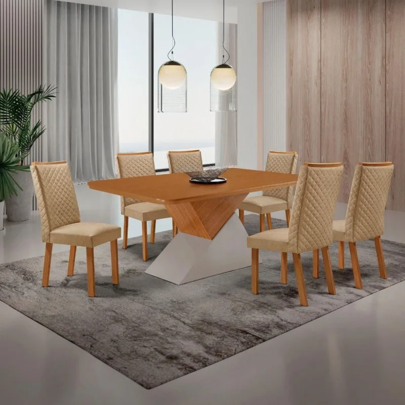 Mesa de Jantar Aster 6 Lugares Retangular MDF 180cm Off White Moderna - Moderna