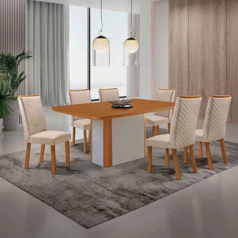 Mesa de Jantar Isadora 6 Lugares Retangular MDF 180CM Creme Moderna - Moderna