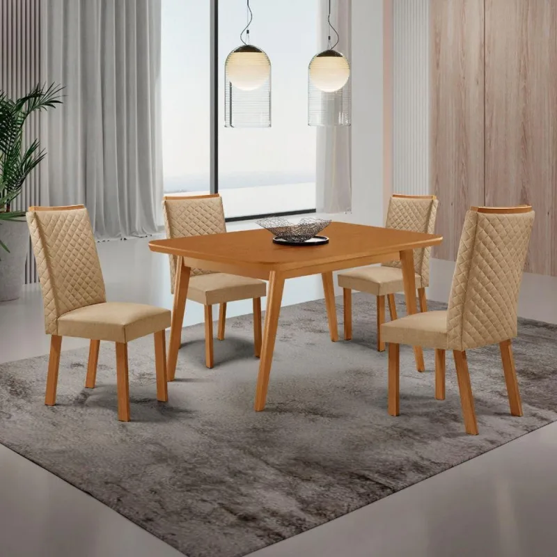 Mesa Copper com 4 Cadeiras Lira Retangular MDF 120CM Moderna - Moderna - Móveis
