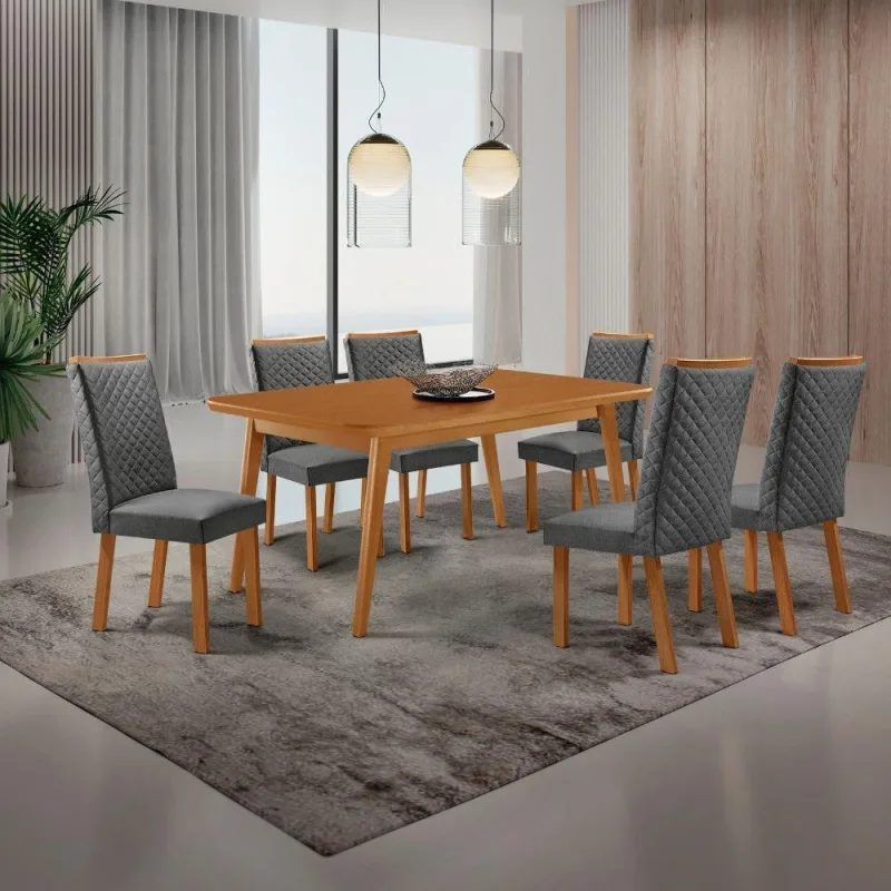 Mesa de Jantar Copper 6 Lugares Retangular MDF 180CM Grafite Moderna - moderna - Agro