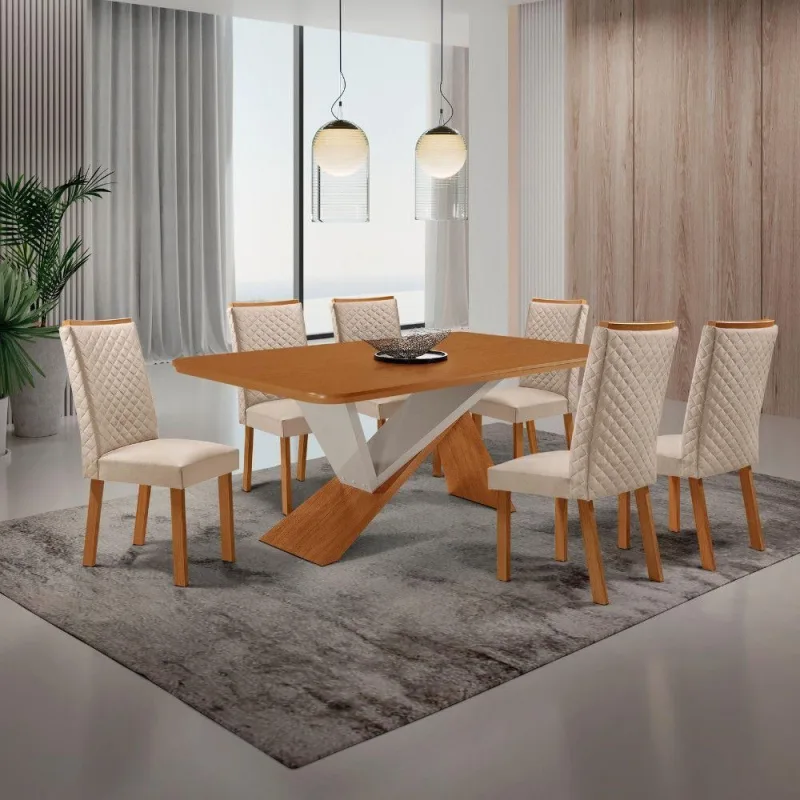 Mesa de Jantar Yasmin 6 Lugares Retangular MDF 180CM Creme Moderna - moderna - Agro
