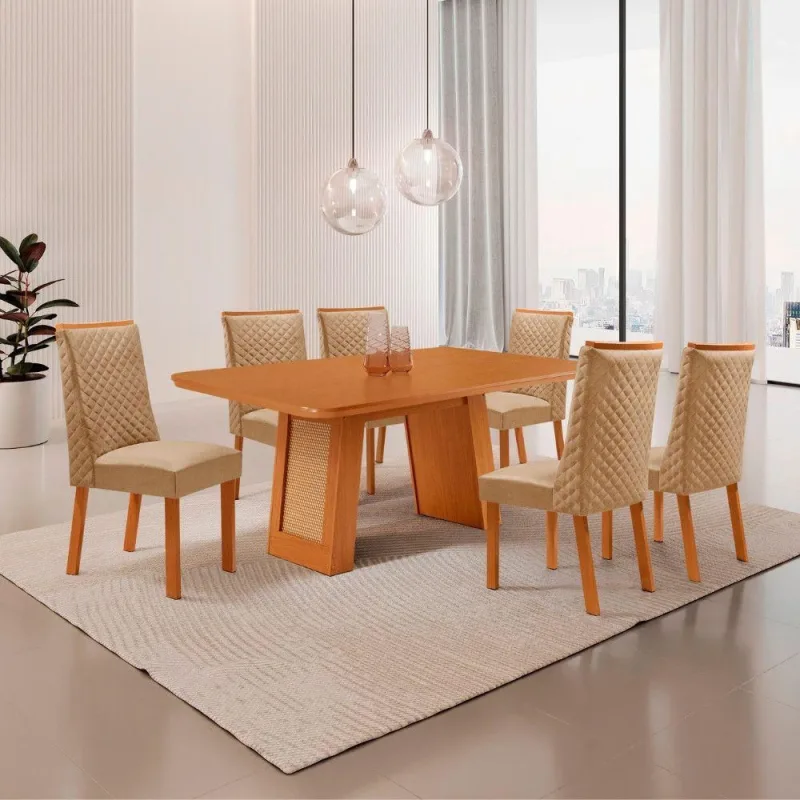 Mesa de Jantar Carolina 6 Lugares Retangular MDF 180cm Café Moderna - moderna - Agro