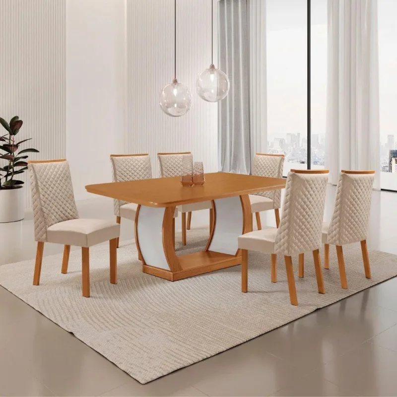 Mesa de Jantar Milena Yasmin 6 Lugares Retangular MDF 180CM Moderna - moderna - Agro
