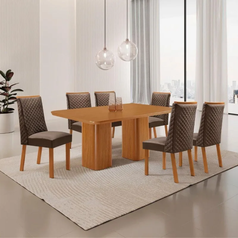 Mesa de Jantar Eloise 6 Lugares Retangular MDF 180CM Marrom Moderna - moderna - Agro
