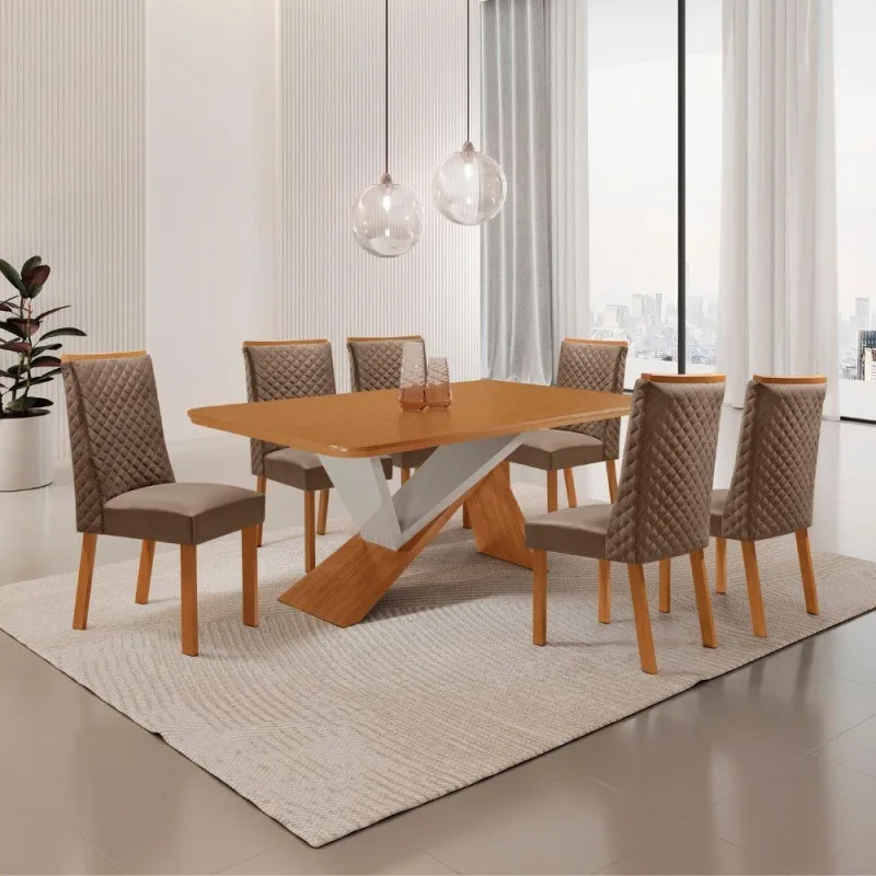 Mesa de Jantar Yasmin 6 Lugares Retangular MDF 180CM Moderna - Moderna