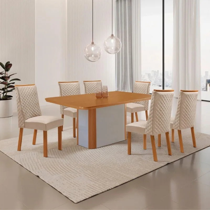 Mesa de Jantar Isadora 6 Lugares Retangular MDF 180CM Creme Moderna - Moderna - Agro