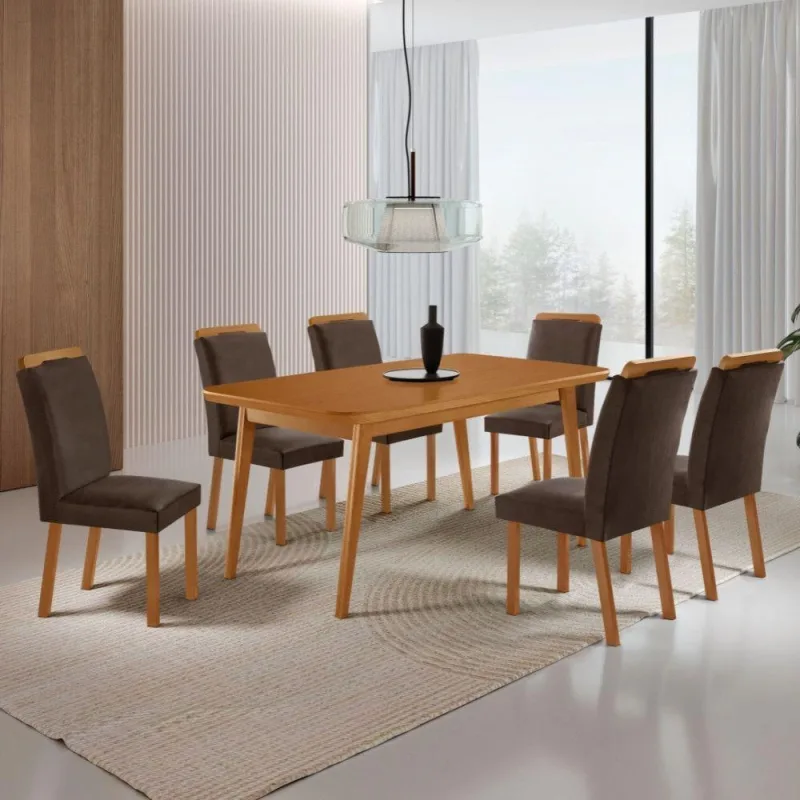 Mesa de Jantar Copper 6 Lugares Retangular MDF 180CM Marrom Moderna - moderna - Agro
