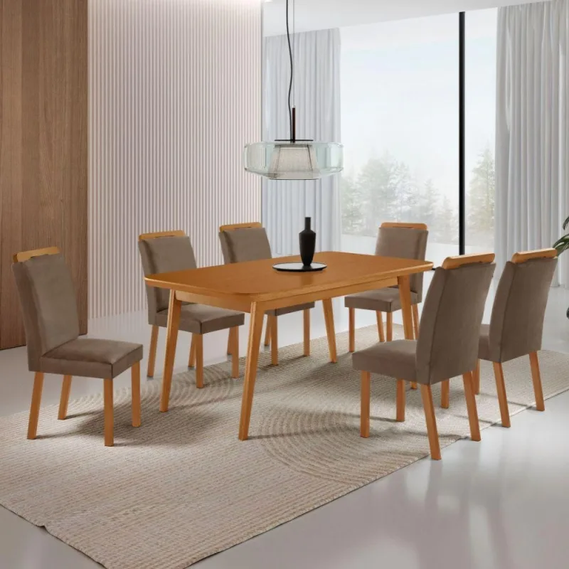 Mesa de Jantar Copper 6 Lugares Retangular MDF 180CM Capuccino Moderna - moderna