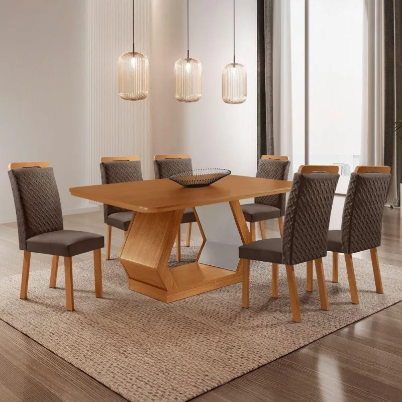 Mesa de Jantar Alvorada 6 Lugares Retangular MDF 180CM Marrom Moderna - moderna - Agro