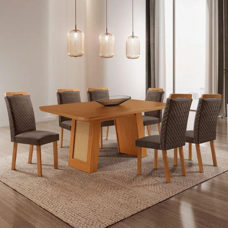 Mesa de Jantar Carolina 6 Lugares Retangular MDF 180CM Marrom Moderna - Moderna - Agro