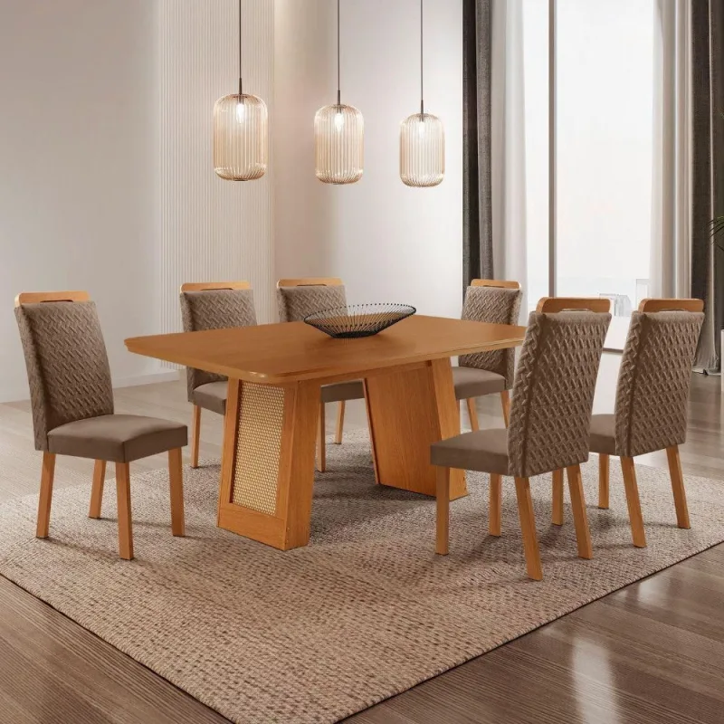 Mesa de Jantar Carolina 6 Lugares Retangular MDF 180CM Creme Moderna - moderna
