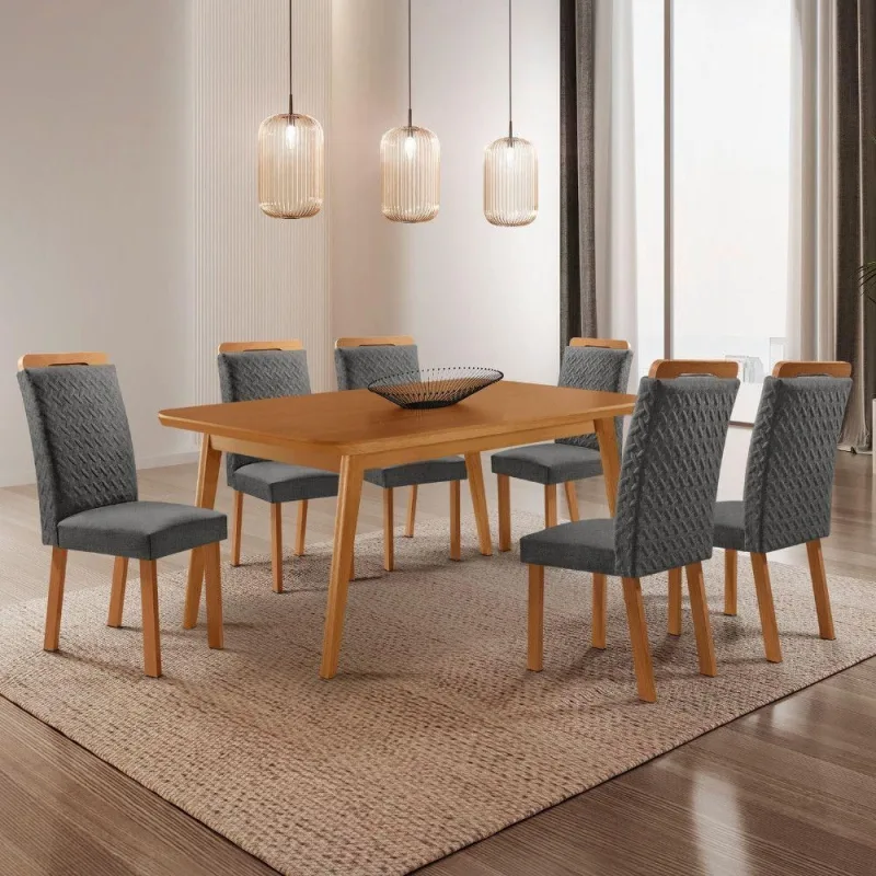 Mesa de Jantar Copper 6 Lugares Retangular MDF Moderna - moderna