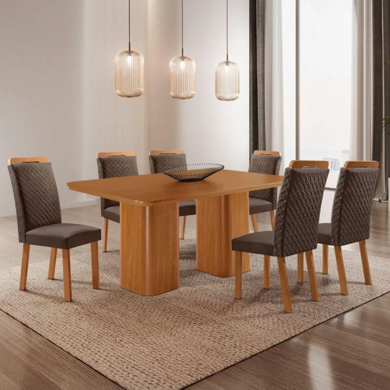 Conjunto de Jantar Eloise 6 Lugares MDF Marrom 180CM Moderna - moderna