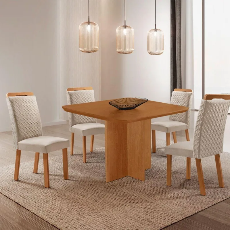 Mesa de Jantar Olimpia 4 Lugares Quadrada MDF 90CM Creme Moderna - Moderna