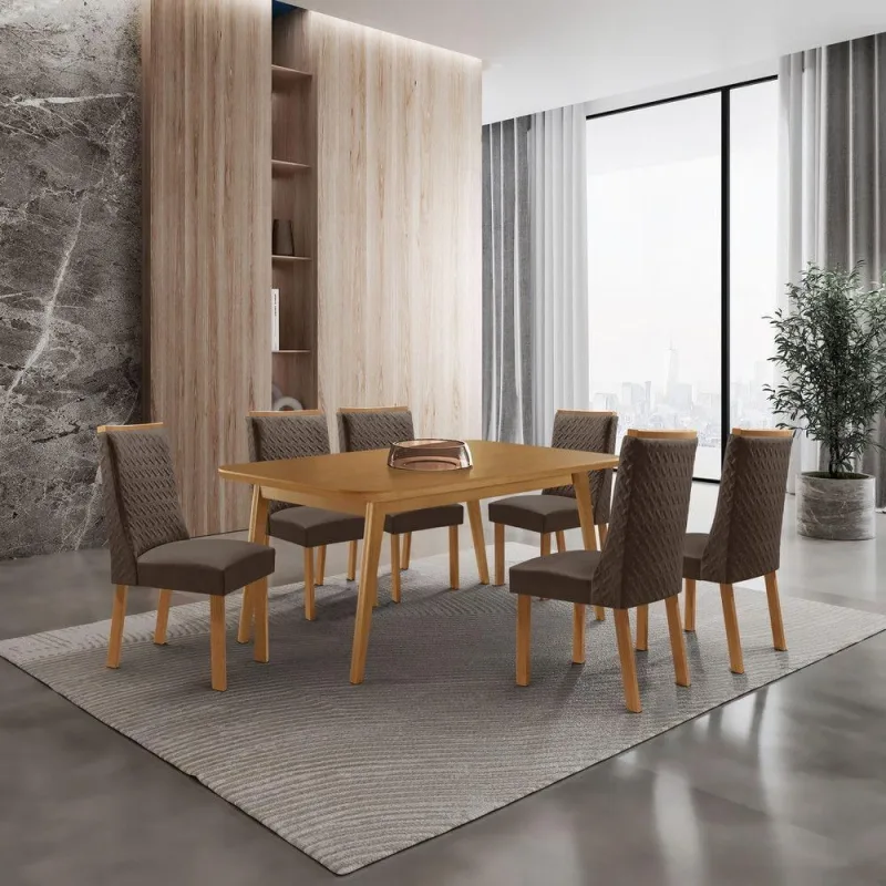 Mesa de Jantar Copper 6 Lugares MDF Marrom e Capuccino - moderna - Agro