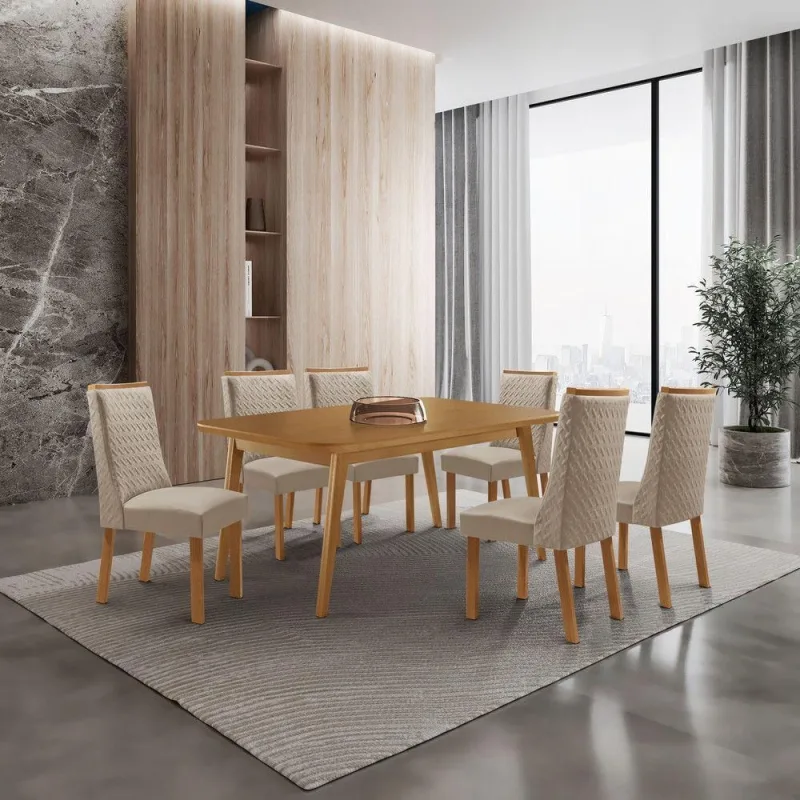 Conjunto de Jantar Copper 6 Lugares Tampo MDF Creme 180CM - moderna