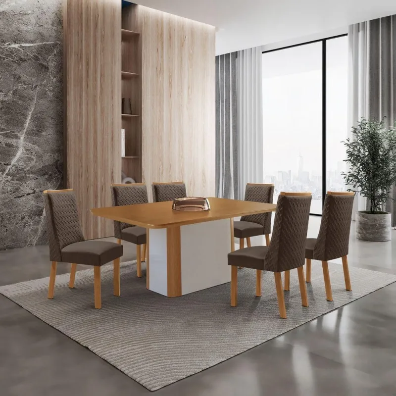 Conjunto de Jantar Isadora 6 Lugares MDF Marrom 180CM - moderna