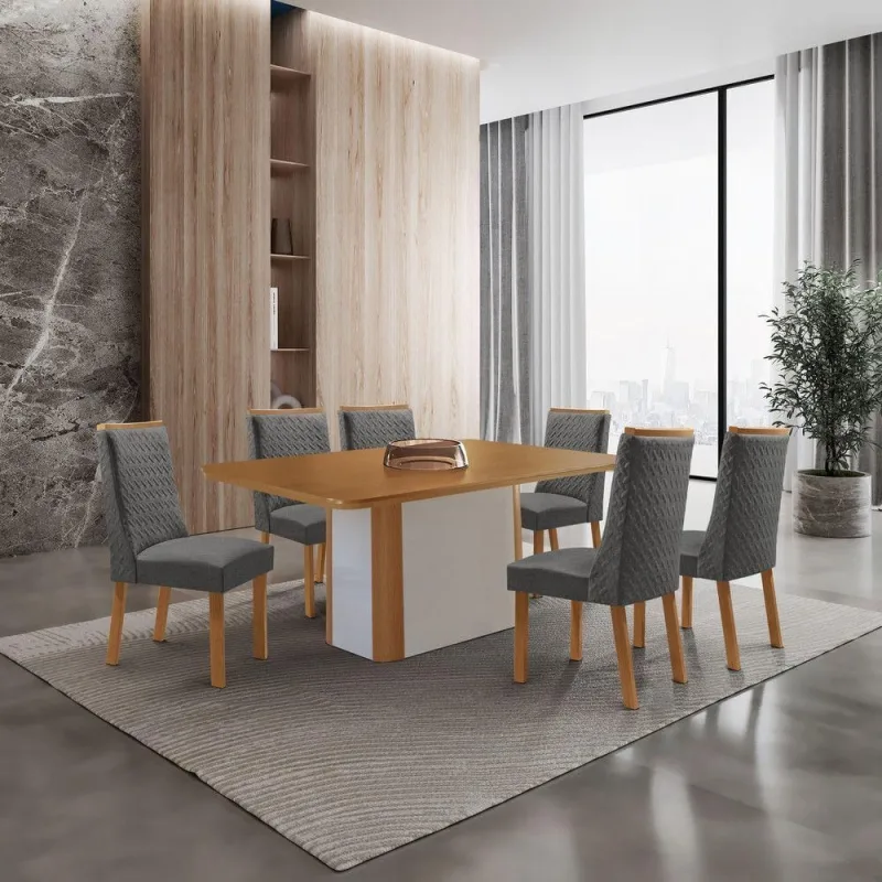 Conjunto de Jantar Isadora 6 Lugares MDF Grafite 180CM - moderna
