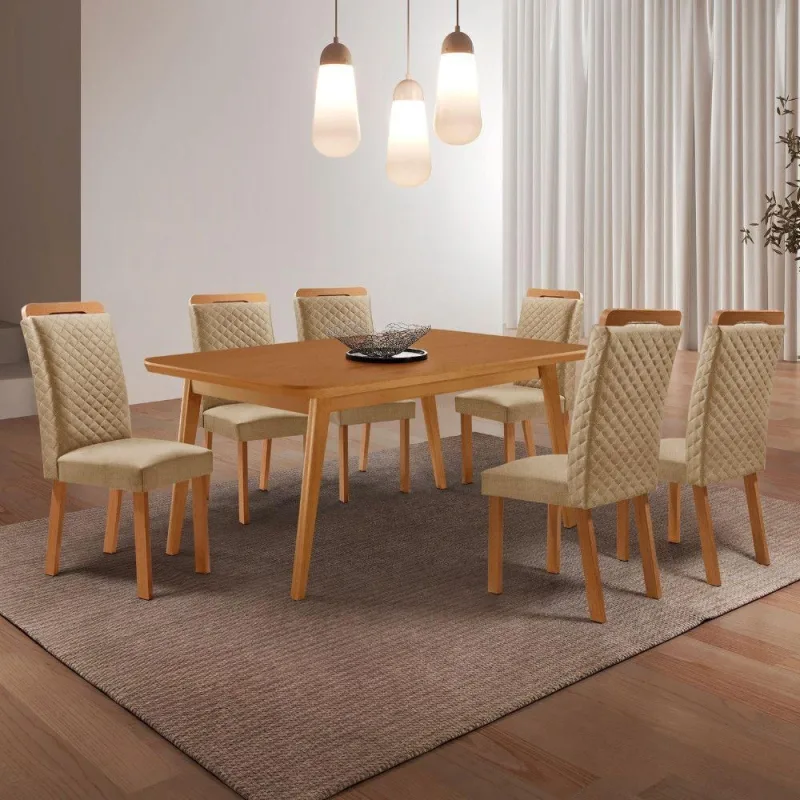 Conjunto de Jantar Copper 6 Lugares MDF Marrom 180CM Moderna - moderna
