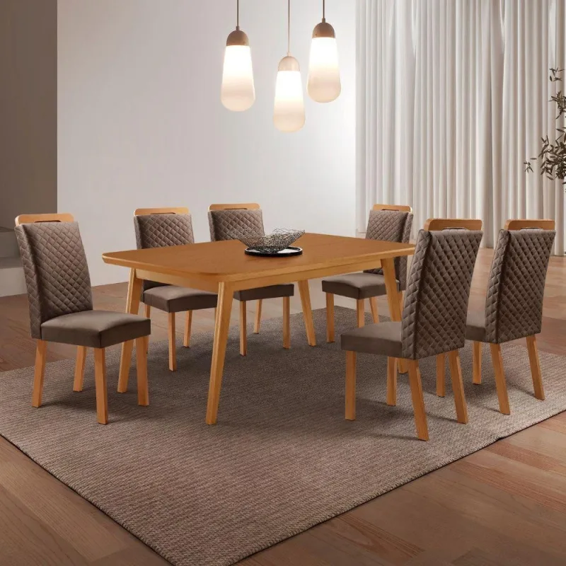 Conjunto de Jantar Copper 6 Lugares MDF Veludo Marrom - moderna
