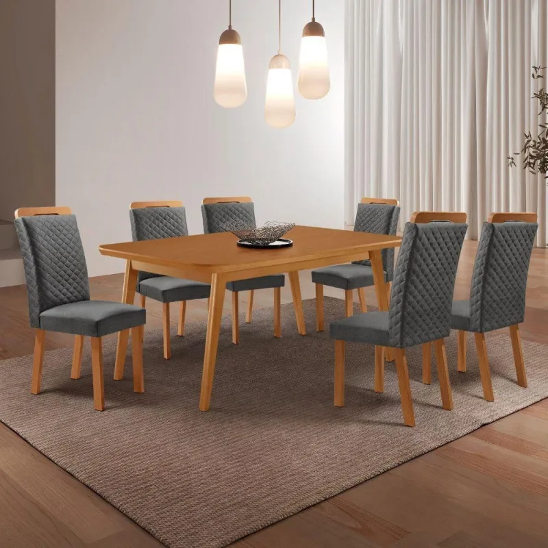Conjunto de Jantar Copper 6 Lugares Tampo MDF Linho Grafite - moderna