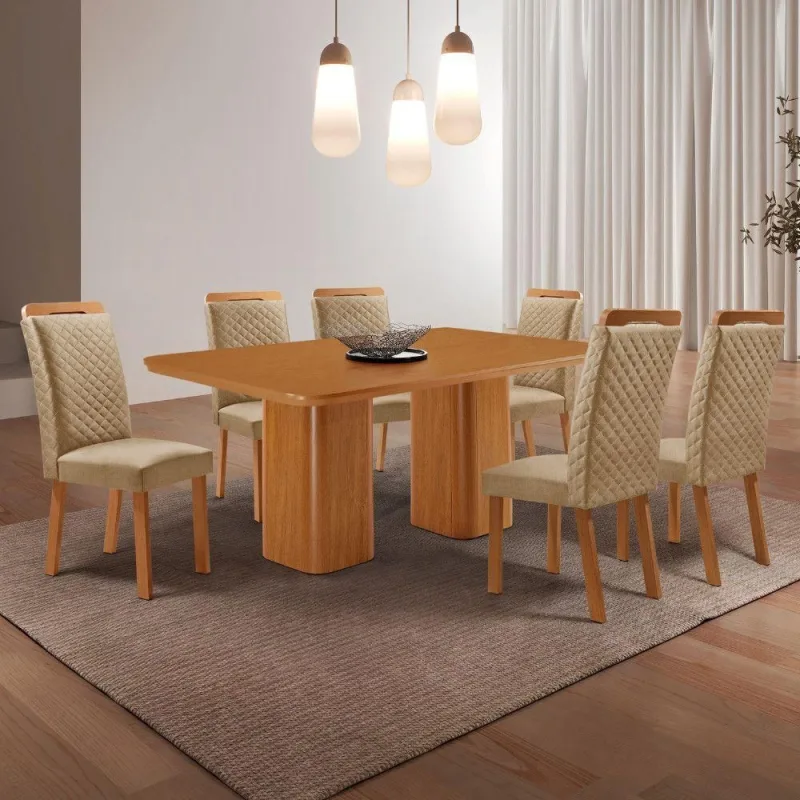 Conjunto de Jantar Eloise 6 Lugares Tampo MDF 180CM Moderna - moderna