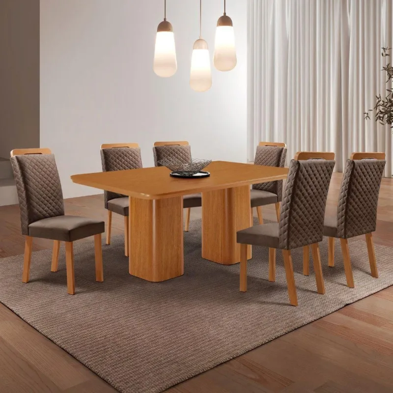 Conjunto de Jantar Eloise 6 Lugares Tampo em MDF Marrom - moderna
