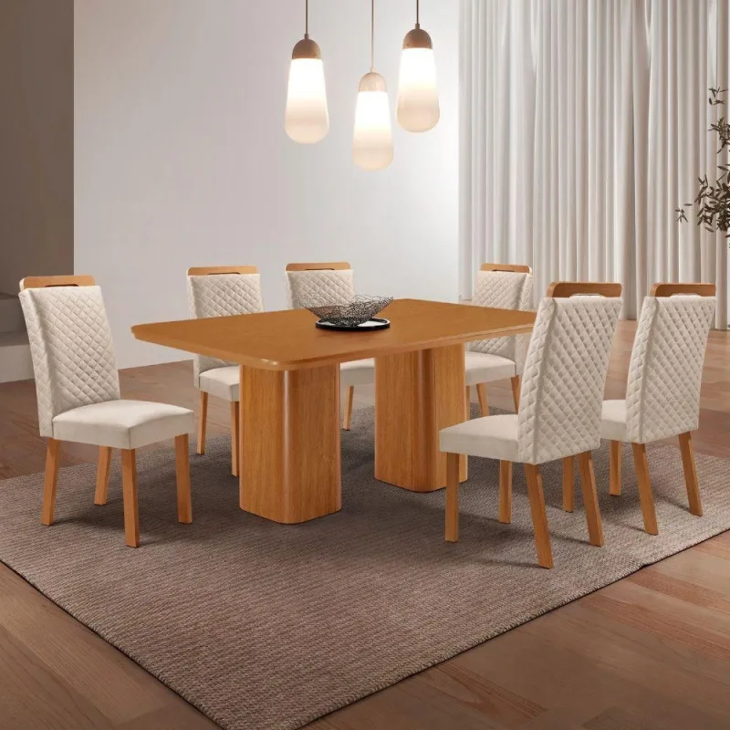 Conjunto de Jantar Eloise 6 Lugares MDF Creme 180CM Moderna - moderna