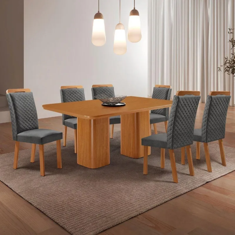 Conjunto de Jantar Eloise 6 Cadeiras Tampo MDF 180CM Moderna - moderna