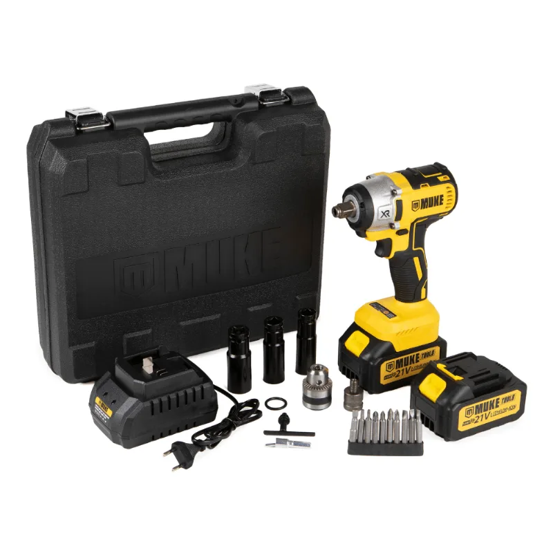 Chave De Impacto 21v 380nm Brushless Com 2 Baterias 3000mah Kit 15 Acessórios E Maleta Muke Tools