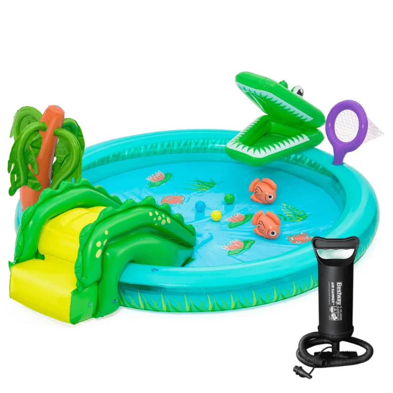 Piscina Infantil Playground Crocodilo 210l Bestway Com Bomba Manual