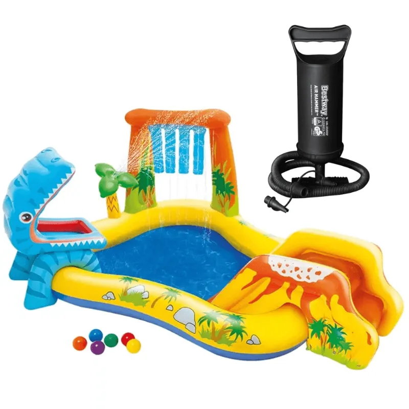 Piscina Playground Dinossauro 310l Com Bomba De Ar Manual Intex