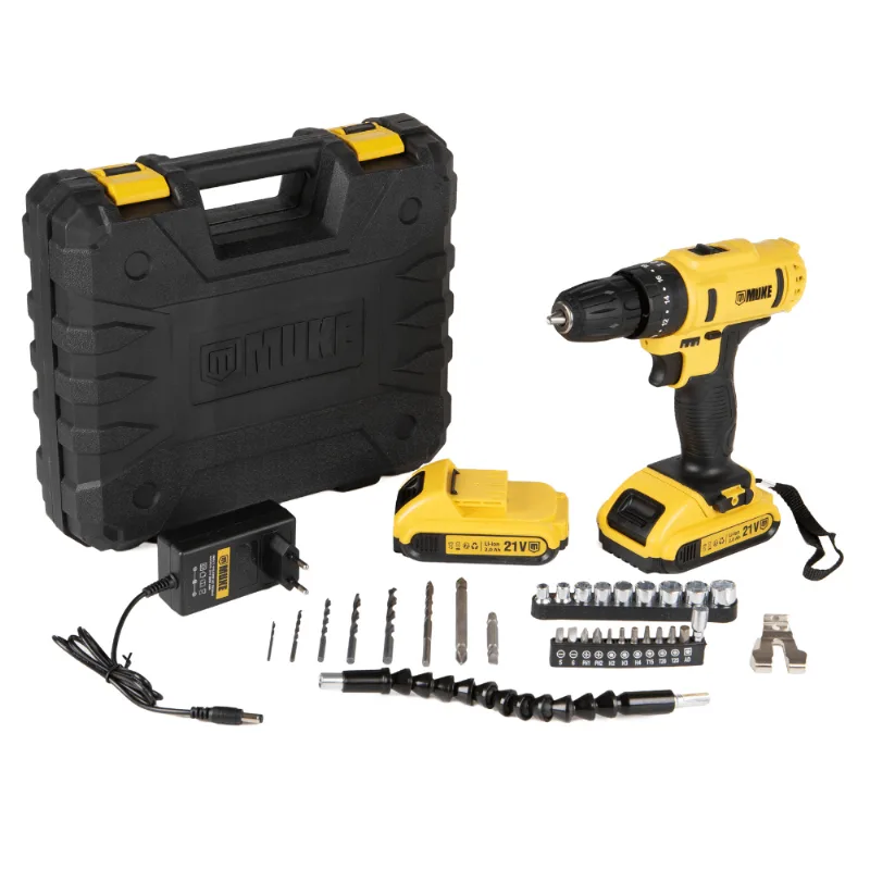 Parafusadeira Furadeira De Impacto A Bateria 21v Muke Tools Com 2 Baterias 30 Acessórios E Maleta