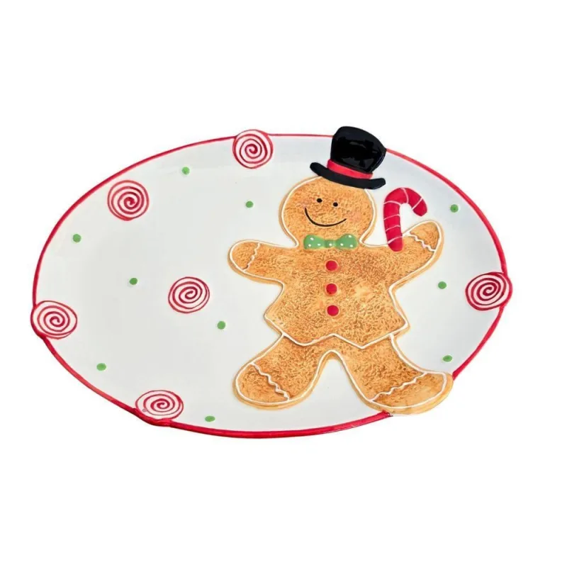 Travessa Natal Ginger Alto Relevo Oval para Servir com Desenho em Relevo Branco Tok da Casa - OUTRAS