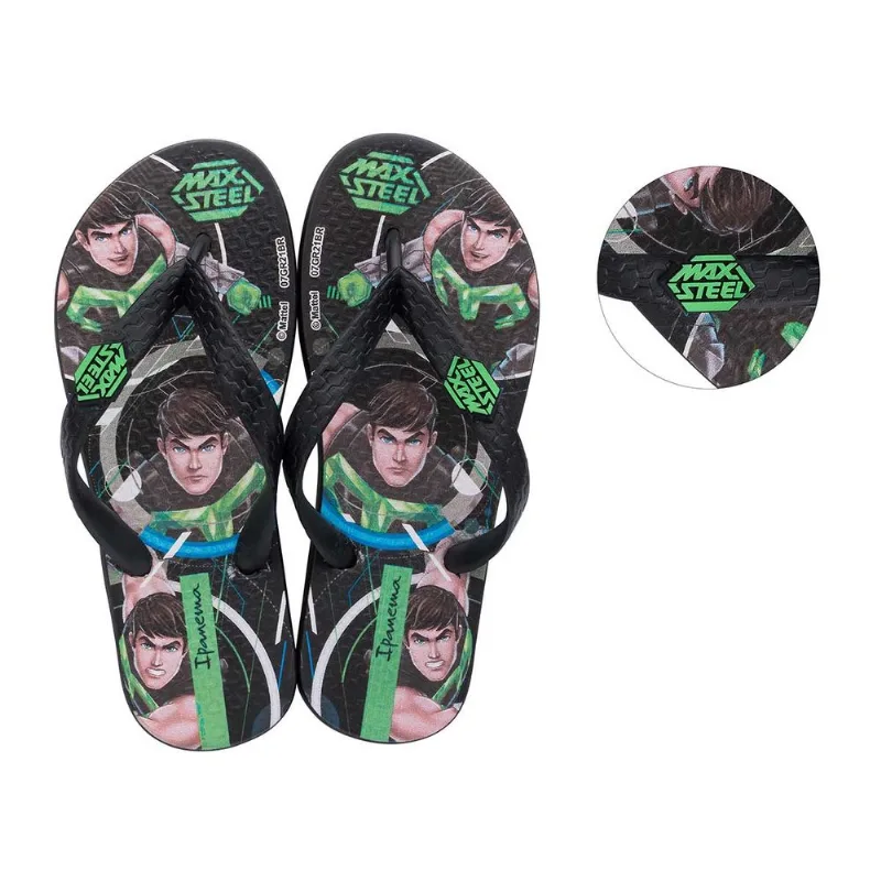 Chinelo Ipanema Infantil Polly E Max Steel Preto/Preto/Verde 25/26