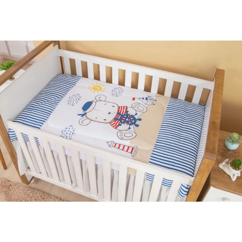 Edredom de berço de bebê dupla face avulso urso sailor
