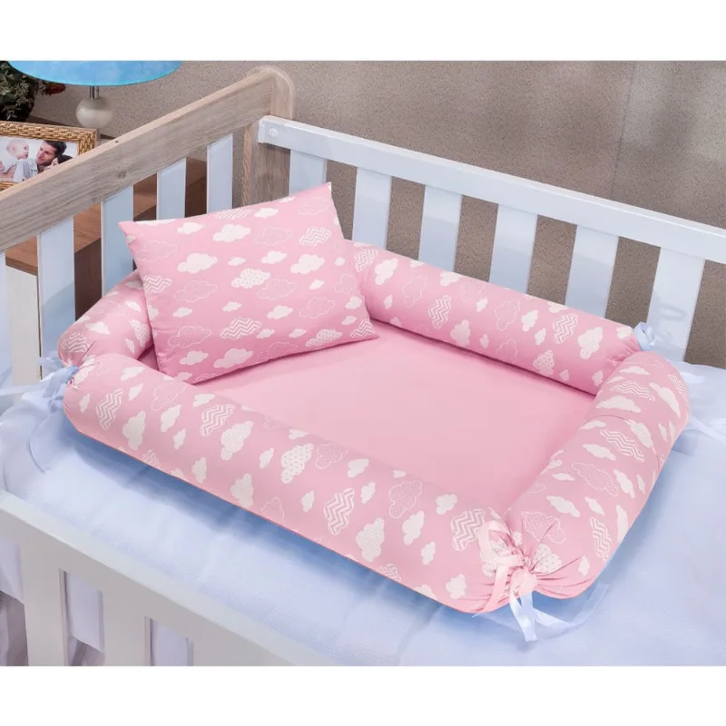 Ninho redutor para berço de bebê 2 peças 100% algodão nuvem rosa